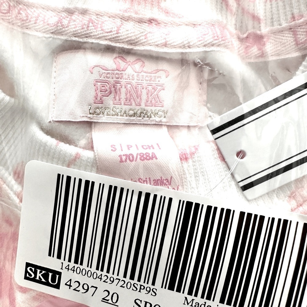 NWT 🌸PINK x LoveShackFancy🌸 Pink & White Oversized Signature Sweatshirt Size S - Picture 8 of 15